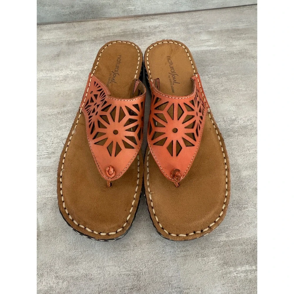 Natural Soul Women's Sandals Thong Coral‎ Leather Cutout Comfort Casual Shoes